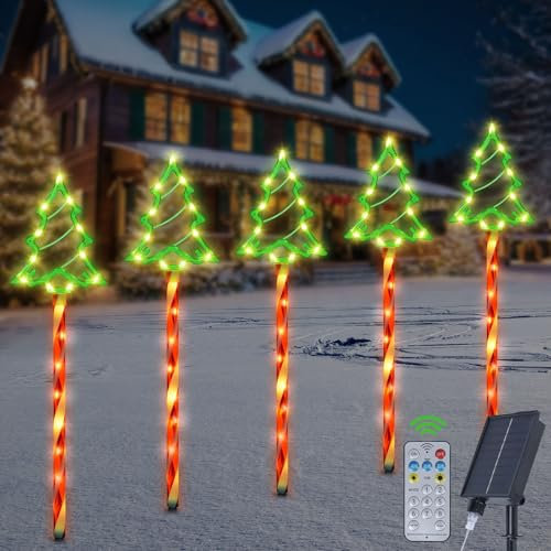 Ninonly Luces Solares Exteriores para Navidad - 5 Piezas 85 LED para Árbol, 8 Modos - Decoración para Jardín, Patio y Fiesta