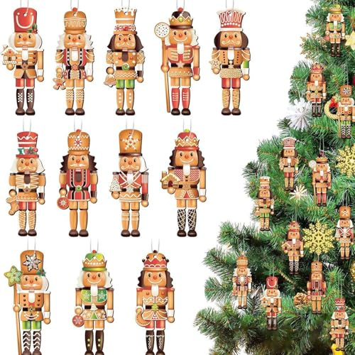 12 Stücke Nussknacker Holzanhänger Weihnachten,Weihnachtsdeko Anhänger,Weihnachtsanhänger Holz,Hölzerner Nussknacker Soldat Anhänger,Weihnachtsbaumschmuck,Holz Nussknacker Weihnachtsdekoration