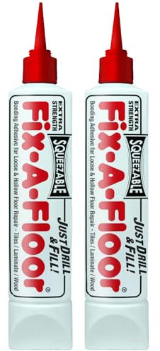 Fix-A-Floor Squeezable All-In-One Bonding Adhesive - For Loose & Hollow Tiles, Wood, LVT & Laminate - Extra Strength, Eco-Friendly & Non-Toxic - Includes Preservation Cap (Pack of 2)