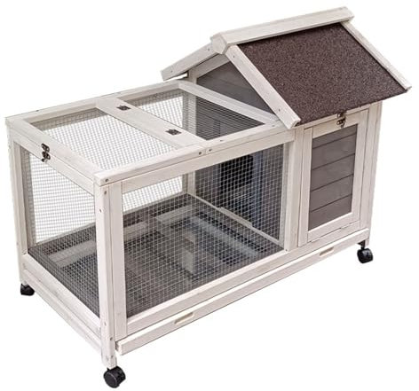 Vzhrvd Hühnerstall Aus Holz, mit Wasserdichtem Dach, Hühnerstall mit Rädern, Geflügelkäfig für Draußen, mit Belüftungstür, Sichere Einhausung (Schrägdach)