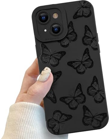 Black Butterfly Phone Case for iPhone 13, Black Cute Butterfly Pattern for Women Girls, Soft TPU Slim Profile Shockproof Protective Phone Case for iPhone 13