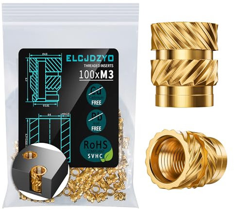 ELCJDZYO 100 Stück Gewindeeinsatz, M3x5.7 Gewindeeinsätze Bleifreie Gewindebuchsen aus Messing Für Kunststoffteile und 3D Drucker Teile
