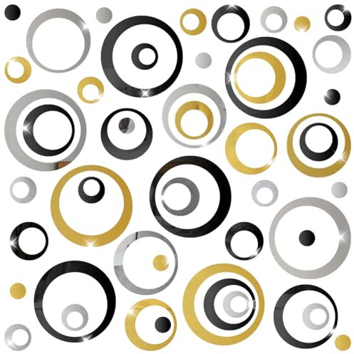 72 Pcs Acryl Wandaufkleber Kristallkreis, 3D Rund Spiegel Wandaufkleber, Wand Abnehmbare für DIY Home, Wandtattoo für Wanddeko Wandtattoo Dekor Wohnkultur Wohnzimmer (Silber+Schwarz+Gold)