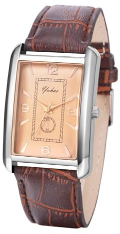 JewelryWe Herrenuhr Leder Rechteckig Uhren: Klassische Analog Quarz Armbanduhr Herren Braun PU Lederarmband Geschäft Lässige Uhr mit Eckigem Gehäuse