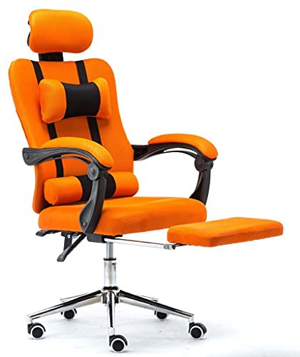 Sedia da ufficio e gaming, traspirante, ergonomica, stile da corsa, con poggiapiedi, schienale alto, sedia a dondolo (arancione)