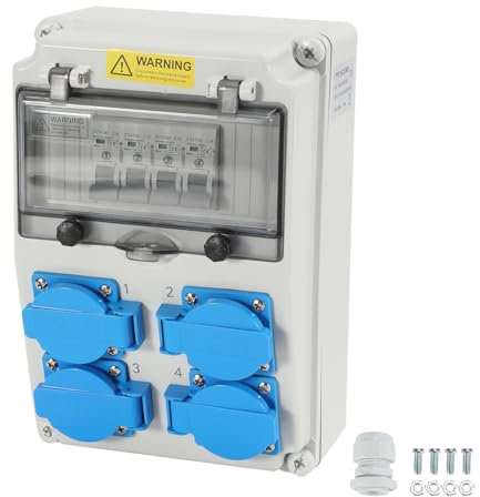 Daromigo Wandverteiler mit Leitungsschutzschalter, Baustromverteiler mit 4xSchuko-Steckdose und 4xCEE-Steckdose 16A Stromverteiler, Baustromverteilerkasten Wasserdichte für Innen und Außen