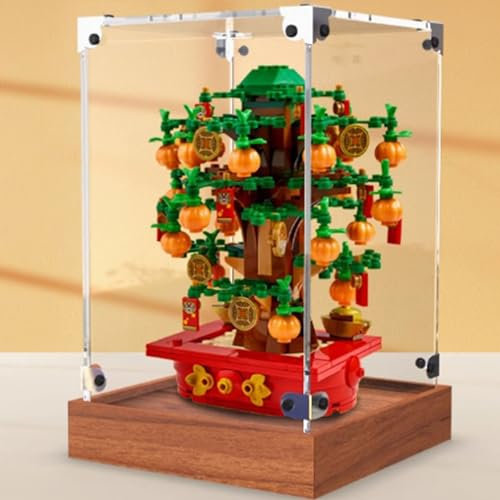 Boîte de présentation en acrylique, compatible avec Lego 40648 Arbre à monnaie - Boîtes de présentation anti-poussière (boîte uniquement (base en bois)