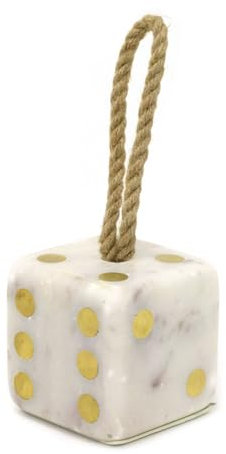 White Marble Dice Shaped Doorstop | Novelty Chunky Cube Marble Dice Door Stop | Indoor Weighted Door Stopper for Floor - 1.5kg