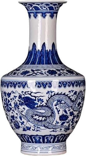 KJHONG Jingdezhen Vase aus Keramik, antikes Drachenmuster, chinesischer Stil, Zuhause, Wohnzimmer, Veranda, Blau