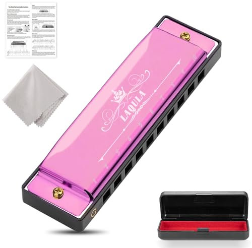 Mundharmonika Diatonische Blues Mundharmonika Tonart C Blues Harp Mundharmonika 10 Löcher mit Schutzetui, Standard Mundharmonika Geschenke für Erwachsene, Profis, Anfänger und Studenten (Rosa)