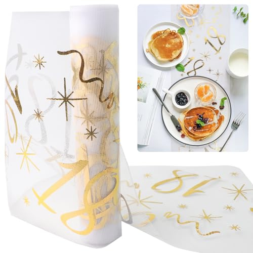 Tischläufer 18 Geburtstag Deko, Tischdecke Happy Birthday, Tischband Gold 28cm x 10m, Glänzend Tischläufer Stoff Rolle, Deko 18 Geburtstag Tischdeko für Mädchen Junge DIY Party Dekoration Basteln