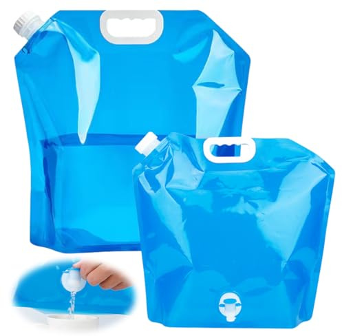 2 pack Collapsible Water Container 5L +10L Foldable Water Bag with Tap, Water Carrier Container for Sport Camping Hiking Travel BBQ Picnic