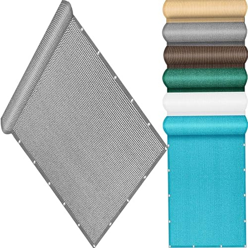 QINLIQIN Brise Vue Balcon 90 x 135 cm Ecran de Balcon HDPE Tissu Protection Solaire avec Œillets et Cordons pour Exterieur Terrasse, Gris Clair