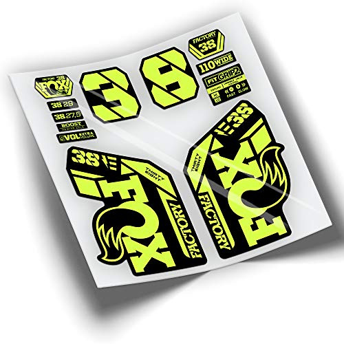 REF:VP437 Autocollants compatibles avec la fourche FOX 38 EBIKE KASHIMA 2021-2025 VTT, stickers, adhésifs, vinyles pour vélos de montagne. (JAUNE FLUO)