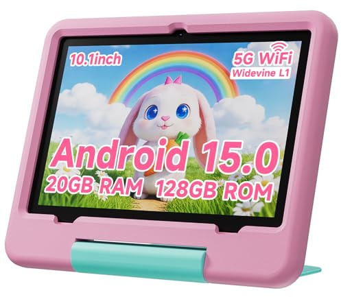 PEICHENG Tablet für Kinder mit EVA-Schutzhülle, Android 15.0 Kleinkind Tab PC 10,1 Zoll RAM 20 GB (4 + 16 Erweiterung) + ROM 128 GB IPS 800 * 1280 5.0 Bluetooth (Rosa)