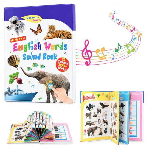 Englisches Lernspiel für Kinder - 300+ Words & 13 Themes, 2025 Erstes Englische Wörter Soundbook, Educational Learning Toys for Language Development, Toddler Educational Gift, Spielzeug Geschenk