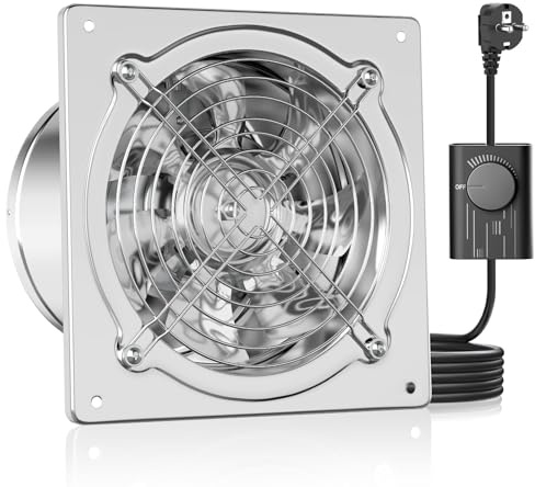 HG Power 200mm Abluftventilator, 980m³/h Wandventilator mit Rücklaufklappe Leistungsstarke mit EU-Stecker für Küche Badezimmer Garage Untergeschoss, Silber
