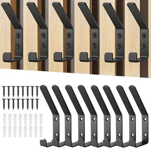 Starward 8 Stück Garderobenhaken, Akustikpaneele Zubehör mit Spreizdübel | Haken Akustikpaneele, Kleiderhaken, für Schlafzimmer, Wohnzimmer, Badezimmer, Kleiderschrank, Robuste Haken (Schwarz)