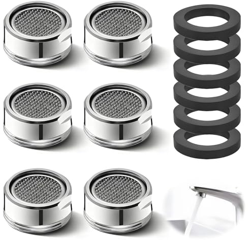Dupoem 6er-Set M24 Wasserhahn-Luftsprudler, Edelstahl-Wasserhahnfilter, Inklusive Dichtung, Spart Wasser und Verhindert Kalkablagerungen, Geeignet für Küchen- und Badezimmerarmaturen