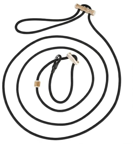 Themahund Moxonleine lautlos mit Zugstopp, 6 mm, 280 cm, Schwarz | Dünne Retrieverleine & Umhängeleine, stufenlos verstellbar, Geweih-Stopp – für Jagd & sensible Hunde