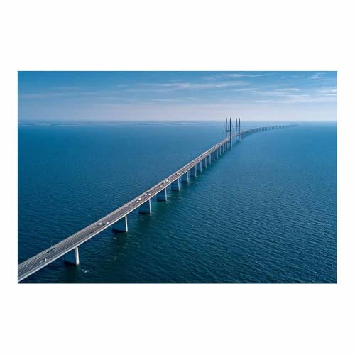 CUDAOO Panorama Bilder auf Leinwand Brücke Die Architektur Leinwandbild Lange Seebrücke Schlafzimmer Küche Deko Wandbilder Dekoration Wohnzimmer(Blau)-40x60cm Ungerahmt