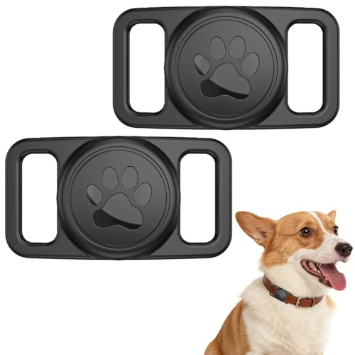 2 Stück Silikon Schutz Hülle GPS Tracker Hund, Tracker Hund Hundehalsband für Airtag, Kompatibel mit Airtag GPS Finder, für Haustier Katzen Hundehalsbändern,Schwarz