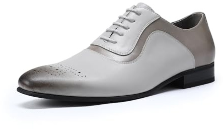 YFFUSHI Zapatos Oxford Brogues Derby Formales con Cordones para Hombre, Zapatos de Vestir Ligeros y cómodos Zapatos de Moda, Gris y marrón, 40 2/3 EU