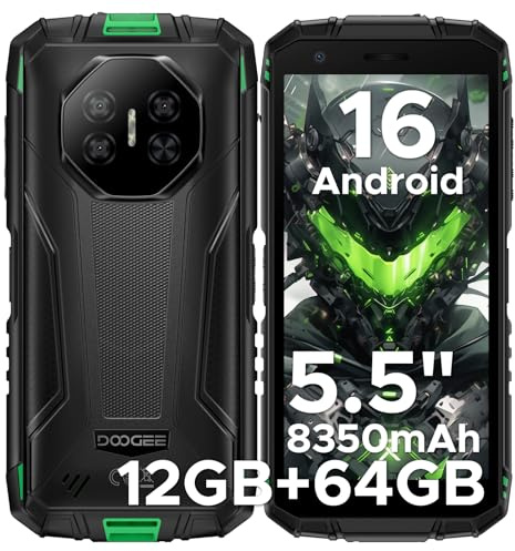 DOOGEERugged Fire 3 Rugged Smartphone, 8350mAh Battery, Octa Core Android 16 Rugged Phone, 5.5 IPS HD+, 12GB+64GB/2TB, 13MP + 8MP, 3.5mm headphone jack, Widevine L1/Face ID/OTG/NFC/IP68/IP69K