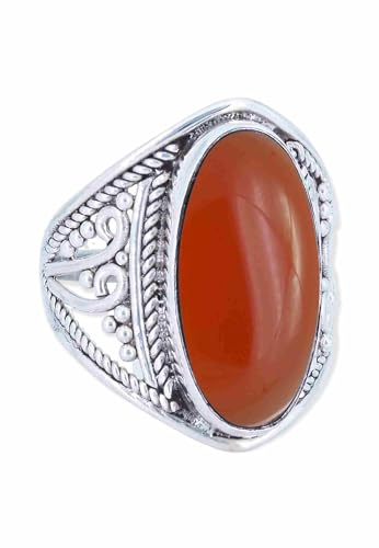 mantraroma Ring Damen Silber 925 Karneol Edelstein orange ausgefallen verspielt