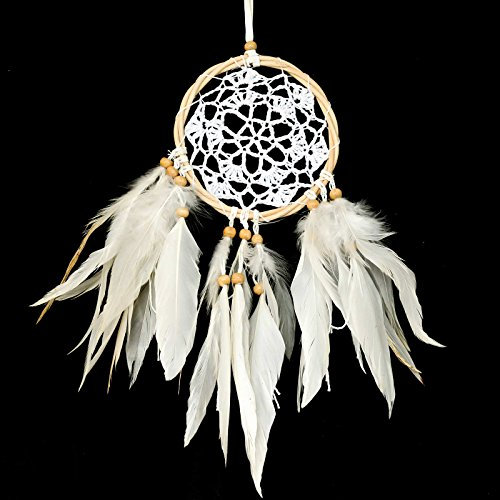 Traumfänger Dreamcatcher gehäkelt Rattanring Ø 12cm Länge ca. 43cm weiß Indianer