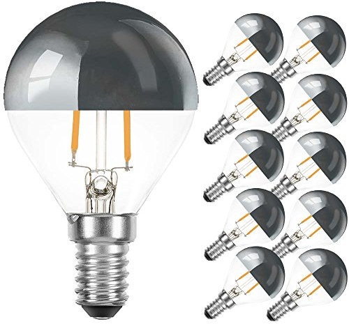 NCC-Licht 10 x LED Filament Tropfen 2W fast 25W E14 Kopfspiegel Silber Glühfaden extra warmweiß 2200K