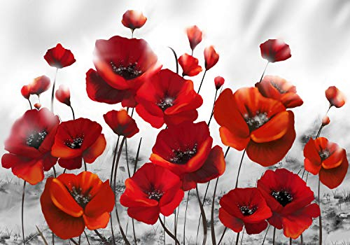 decomonkey Fototapete selbstklebend Mohnblumen 196x140 cm XL Selbstklebende Tapeten Wand Fototapeten Tapete Wandtapete klebend Klebefolie Blumem Abstrakt rot