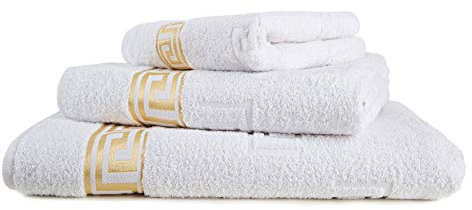 Arle-Living Luxus Medusa Handtuch 50x90 cm - weiß - feinste Baumwolle/Jacquard Webung/Hochflor Frottee mit Medusa Flachprägung und Goldener Bordüre