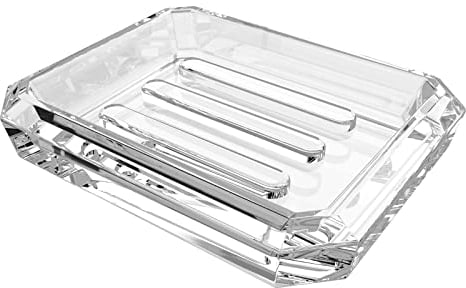 Linkidea Porte-savon rectangulaire en verre, plateau économiseur de savon pour comptoir de salle de bain, porte-éponge en verre pour douche (transparent)