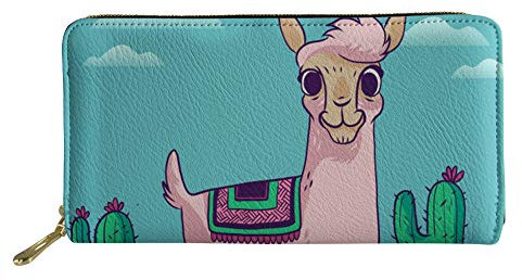 Woisttop Damen Lange Clutch Geldbörse Mädchen bedruckt PU Leder Handy Kartenhalter Reise Münzbörse, hässliche Alpaka (Blau) - Woisttop