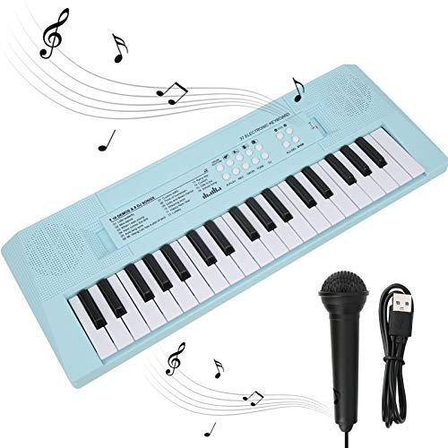 37 Keys Electronic Piano, BF‑3738 Electric Organ Music Keyboard with Microphone and USB Power Cord for Begginers Education Instrument(Blue)