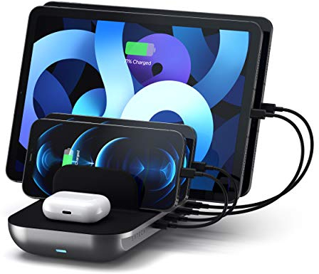 SATECHI Multi Device Charging Station with Wireless Charging - iPad Charging Dock - For iPad Pro/Air M1, iPhone 16/15/14/13/12/11 Pro Max/Pro, AirPods 4/3/2/1