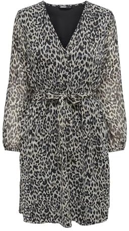 ONLY Mini Blusen Kleid Langarm Mesh Tunika Print Dress Oberschenkellang mit Geknöpftem V-Neck ONLCERA, Farben:Braun,Größe Damen:XS