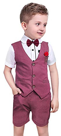 Nwada Kleinkind Junge Sommerhochzeit Baumwolle/Leinen Mischung Kids Weste Kurze Set-Seite Junge Anzüge, Weste Anzüge 2-3 Jahre