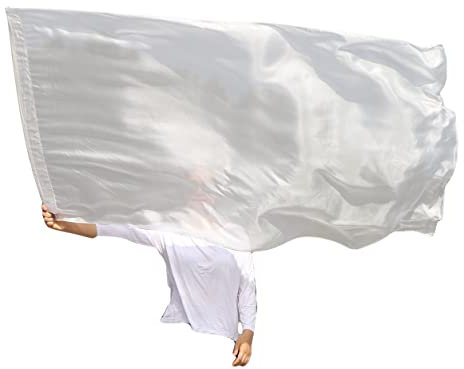 Winged Sirenny 180cm Handgefertigt Tanzflagge mit flexiblem Stab, Leichte Seidenfahne Rechteckig Spielseide (weiß)