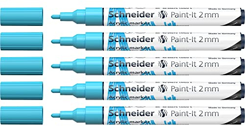 Schneider 120130 Paint-It Acrylstifte (mit 2 mm Rundspitze, hochdeckende Acrylfarben für Holz, Leinwand, Stein uvm.) 5er Pack, pastell-blau