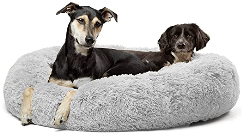 Wallace & Jones | Plüschbett Sarnia - M | Hundebett Liegekissen Donut | ca. 80 x 80 x 24 cm | Hellgrau