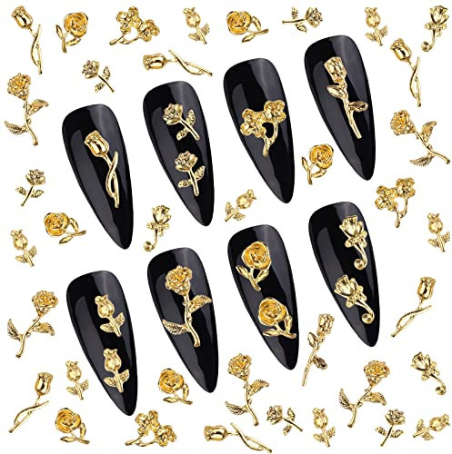 TOROKOM Lot de 120 breloques 3D en alliage doré rose pour ongles pour filles et femmes - Fabrication de bijoux