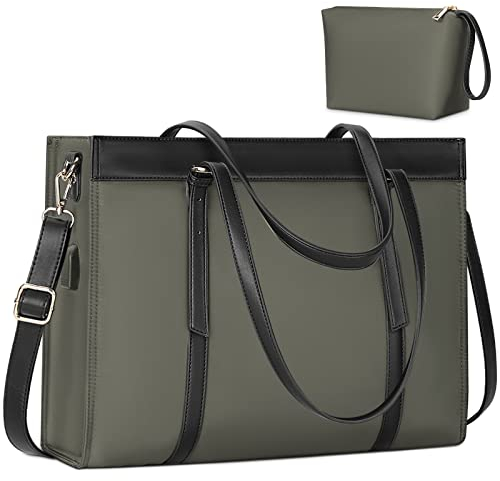 KTMOUW Shopper Damen Groß 15.6 Zoll Wasserdicht Handtasche Laptoptasche Business Schule Laptop Umhängetasche mit USB-Ladeanschluss Dunkelgrau