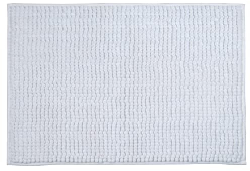MSV Badteppich Badvorleger Duschvorleger Chenille Hochflor Badematte 50x80 cm – Weiß