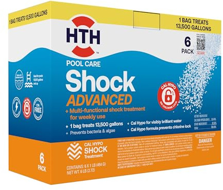 HTH 52036R Pool Care Shock Advanced, Swimming Pool Chemical - Cal Hypo Formula, Prevents Bacteria & Algae, Restores Crystal Clear Water - Shock Treatment, (6 Pack)