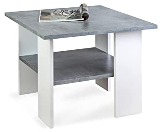 MeblePitus.pl Moderner Couchtisch, in der universellen Farbe Beton/Weiß, innovatives Design, zusätzliche untere Ablage, für jeden Raum, solide, Starke und stabile Konstruktion