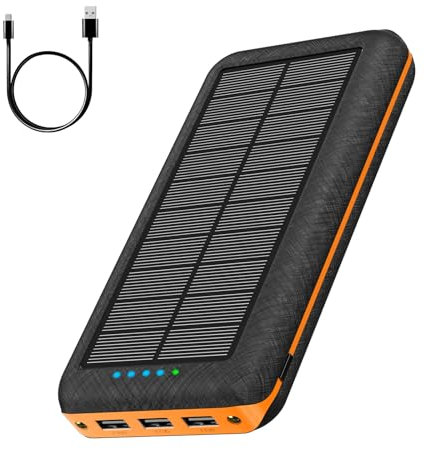 Portable Charger Solar Charger Power Bank 26800mAh Battery Pack Camping Waterproof External Backup Charge with 3 Outputs 2 Input LED Flashlight for Travel Hiking Outdoor