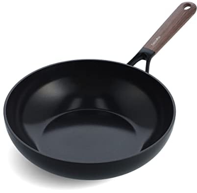 GreenPan Padella Wok da 28 cm in ceramica antiaderente Eco-Smartshape, legno scuro, senza PFAS, adatta all'induzione, lavabile in lavastoviglie, nero