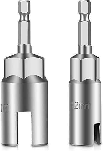 SUNJOYCO 2Pcs Power Wing Nut Driver Set, Slot Wing Nuts Hook Drill Bit Socket Wrenches Tools Set, 1/4 Hex Shank, for Panel Nuts Screws Eye C Hook Bolt & Q-Hanger (12mm, 18mm)